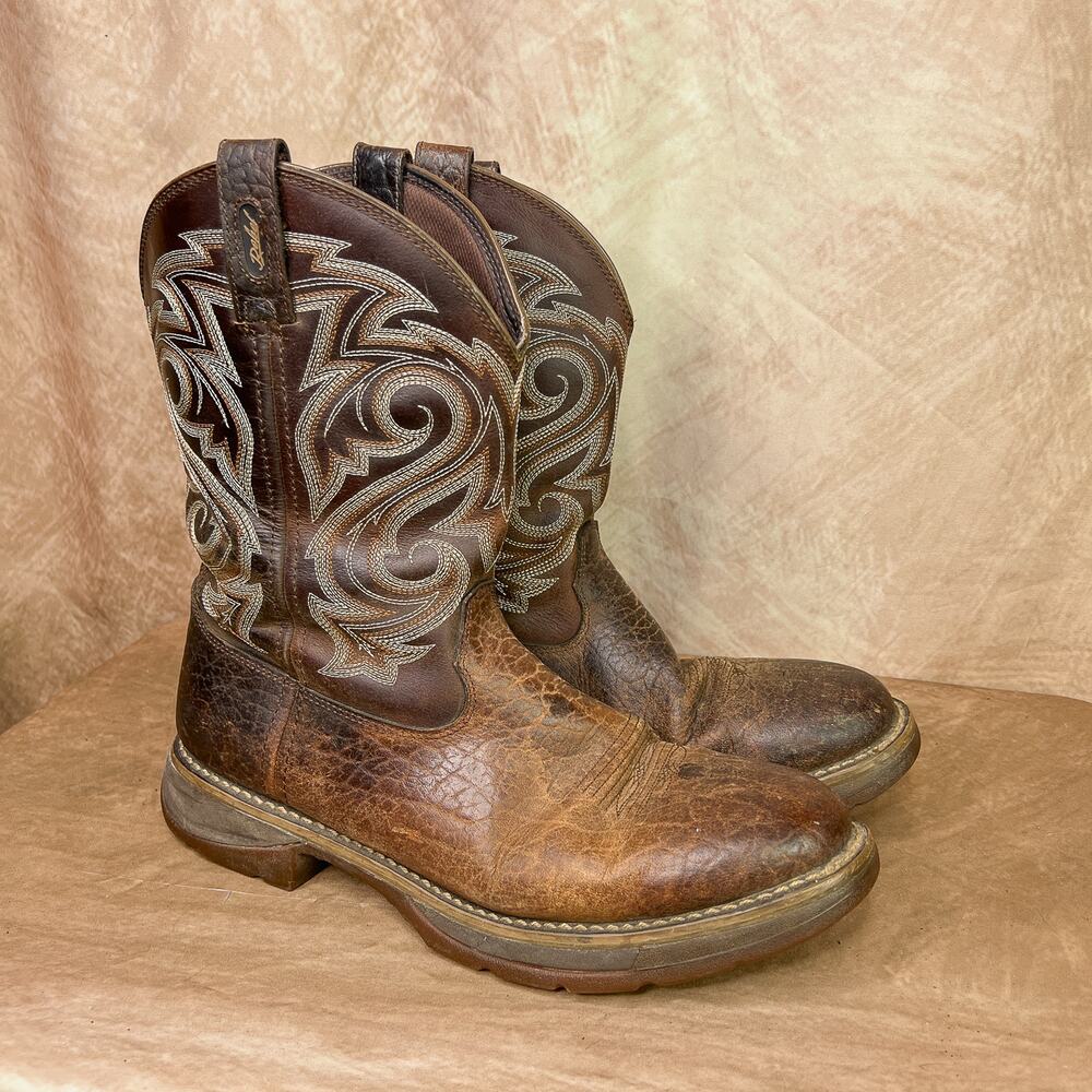 Durango Workin Rebel Round Toe Cowboy Boots Embroidered Brown Leather Western